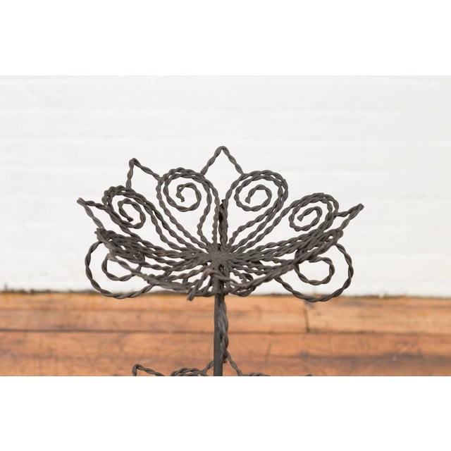 Mid-Century Modern Vintage Bronze Three-Tiered Stand with Dark Patina and Scrolled Motifs For Sale - Image 3 of 10