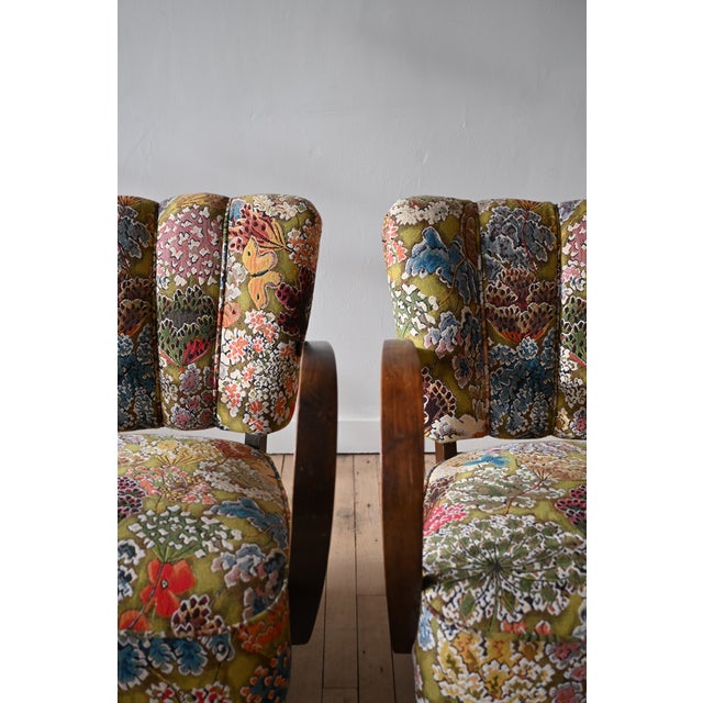 Petite Jindrich Halabala Armchairs in Pierre Frey Le Soleil Pour Temoin For Sale In New York - Image 6 of 16