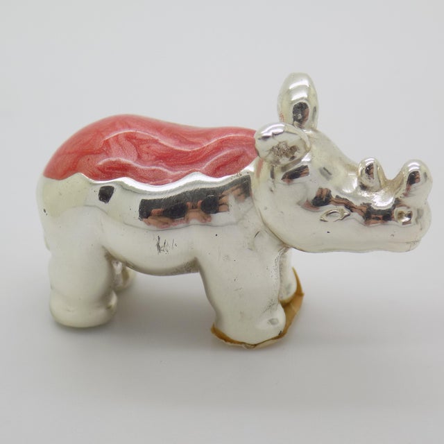 Vintage Italian Sterling Silver 925 and Enameled Rhino Miniature by Ottaviani, Rome, 1980s For Sale - Image 4 of 11