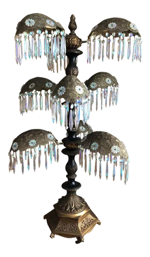 Vintage Art Deco Nouveau Crystal Filigree Brass Chandelier Table Lamp