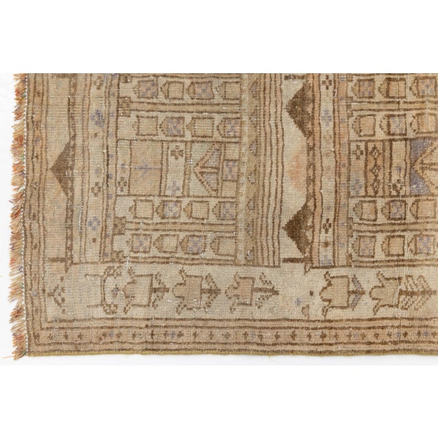 1940s Mid-Century Neutral Tribal Wool Area Rug – Hand-Knotted Neutral Vintage Accent For Sale - Image 5 of 8