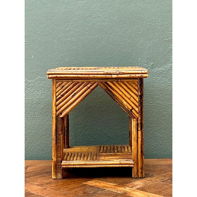 Brown Rustic Reed and Wood Accent Table For Sale - Image 8 of 17