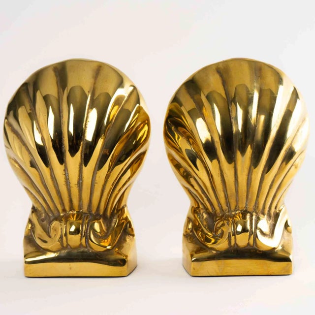 Metal Vintage Brass Shell and Scroll Bookends For Sale - Image 7 of 12