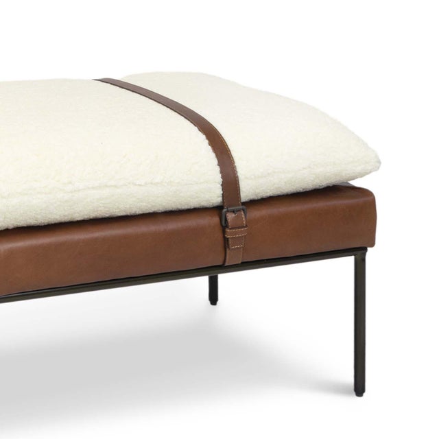 Regina Andrew Aspen Leather & Boucle Faux Wool Bench, White For Sale - Image 4 of 7