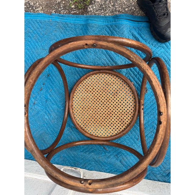 Mid-Century Modern Vintage Thonet Style Bentwood and Cane Ottoman For Sale - Image 3 of 7