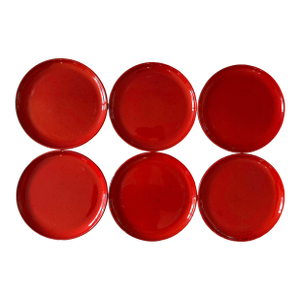 Set of 6 Red Gerz West German Pottery Small Plates