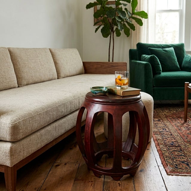 Vintage Reddish Brown Oriental Barrel Shape Round Stool Side Table For Sale In San Francisco - Image 6 of 11