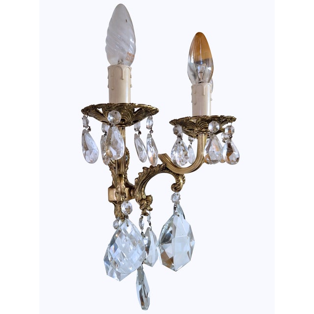 Bronze and Crystal Wall Lamps in the style of King Umberto of Savoy, 1890s, Set of 2 For Sale - Image 5 of 11