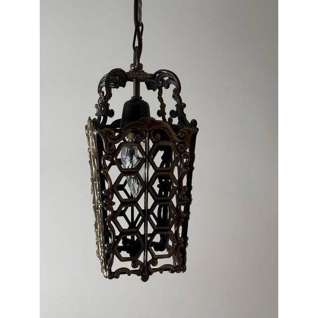 European Hollywood Regency Patinated Brass Openwork Lantern Pendant Light, 1970s For Sale - Image 13 of 17