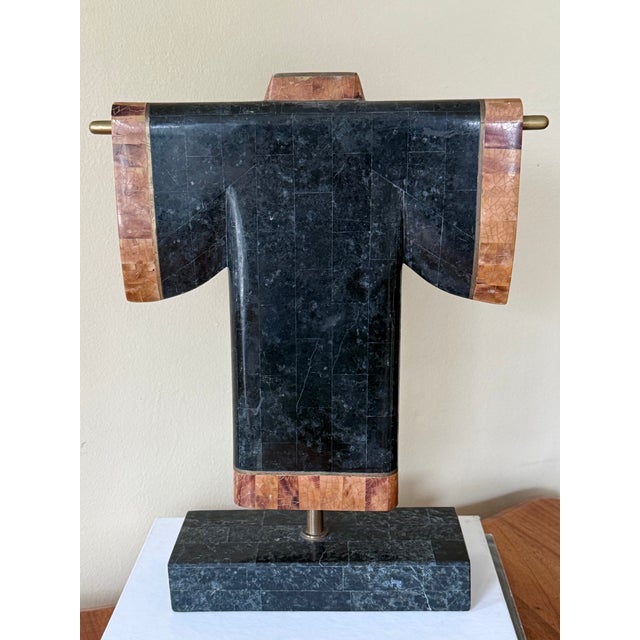 1980's Maitland-Smith Tessellated Stone Kimono With Inlaid Brass Banded Details For Sale - Image 9 of 10