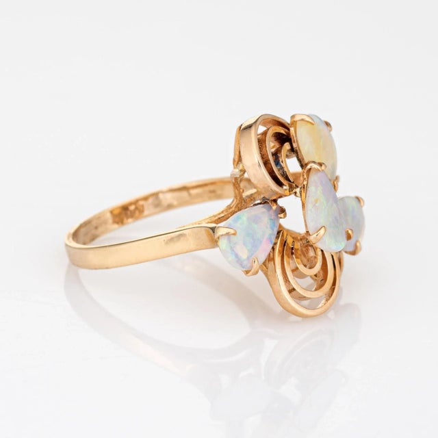 Modern Vintage Opal Ring 14k Yellow Gold Mosaic Cocktail Fine Estate Jewellery size 6.5 For Sale - Image 3 of 7