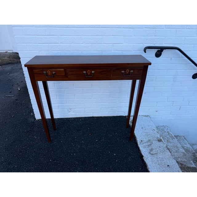 Late 20th Century Custom Made Mahogany Hepplewhite Style 3 Drawer Console Table For Sale - Image 12 of 18