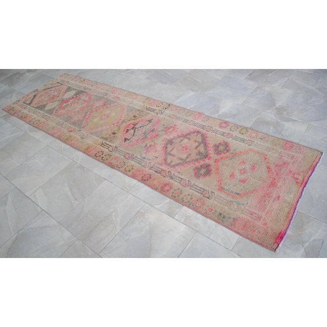 1960s Muted Colors Hand Knotted Runner Rug Turkish Hallway Rug - 2'9" X 10'3" For Sale - Image 6 of 14