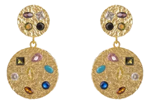 Celestial Harmony Multi Gemstone Gold Earrings, A Pair