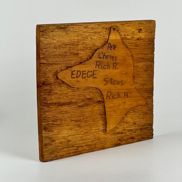 Vintage Wall Folk Art Carving of a Head of a Dog on Wood Board, Signed For Sale - Image 4 of 5