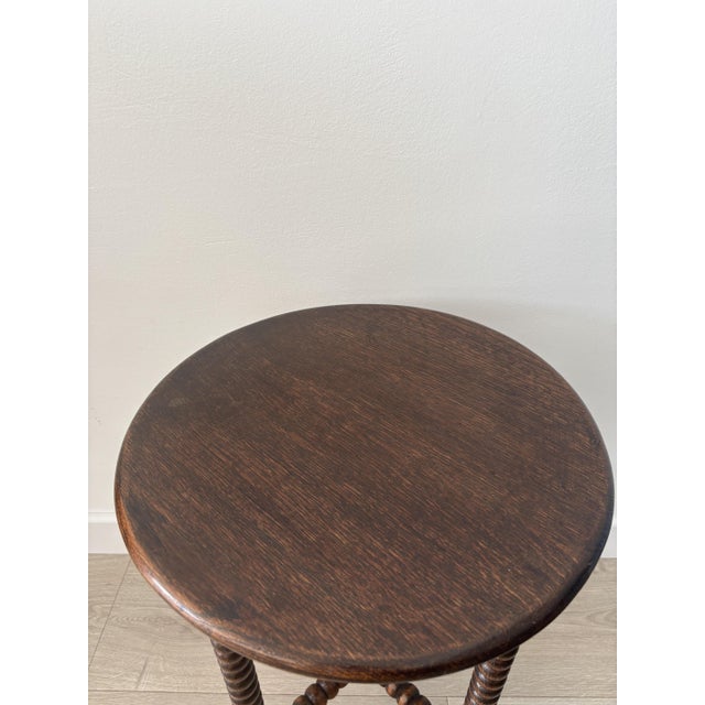 Tan Small Vintage Round Woode Side Table with Turned Legs, 1950s For Sale - Image 8 of 9