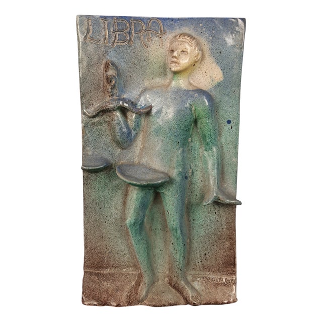 Vintage Majolica Libra High Relief, 1960s For Sale