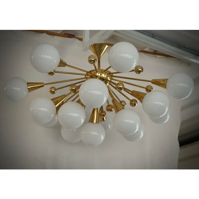Mid-Century Murano White Art Glass and Brass Chandelier and Pendant For Sale - Image 10 of 10