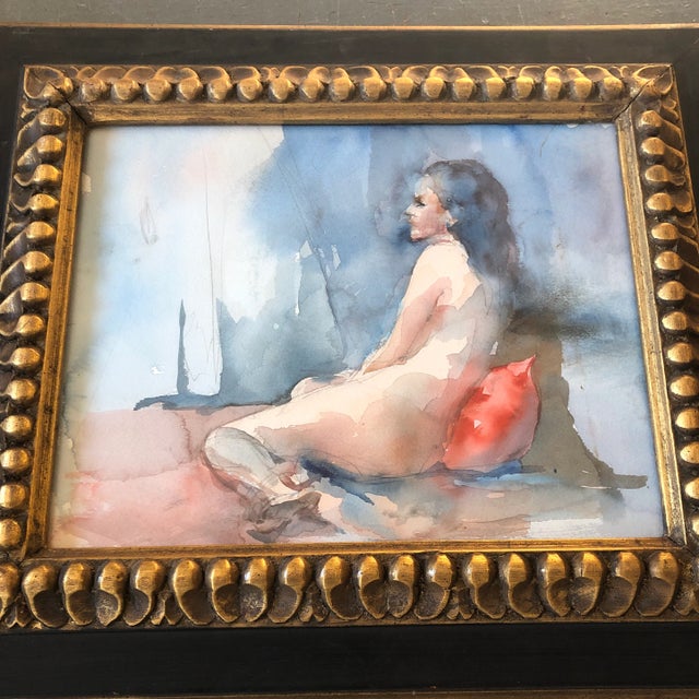 Original 11 x 14 watercolor painting on paper unsigned Overall size with vintage frame is 17 x 20