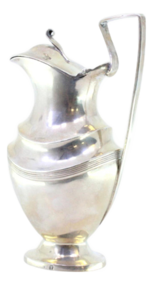 Silver Milk Jug with Hinged Lid Knob and Strips