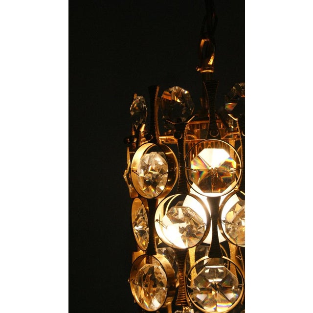 Metal Hollywood Regency Brass & Crystal Glass Ceiling Lamp by Christoph Palme for Palwa For Sale - Image 7 of 9