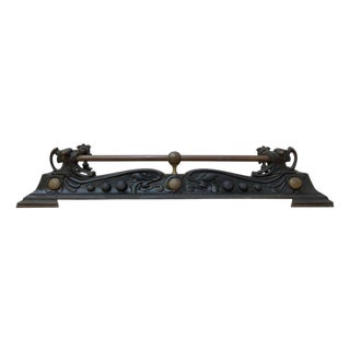 Victorian Art Nouveau Style Cast Iron and Brass Fire Fender For Sale