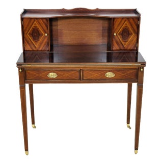 Antique Sheraton-Style Secretary Desk with Leather, 1960s For Sale