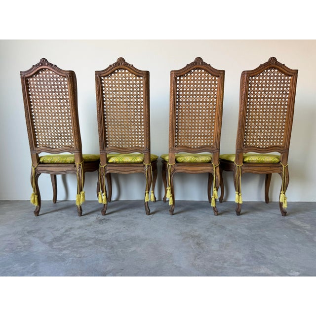 Brown Vintage French Country Louis XV–Style Carved Wood Dining Chairs With Cane Backs — Set of 4 For Sale - Image 8 of 12