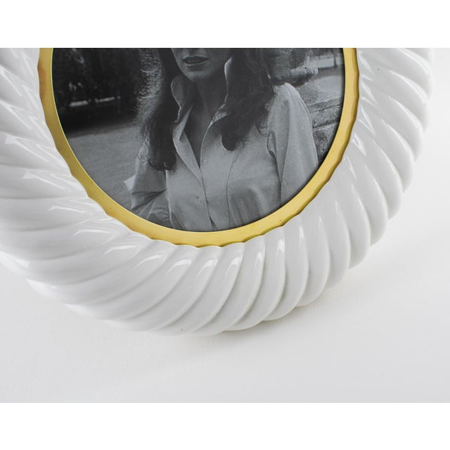Metal Tommaso Barbi White Ceramic and Gilded Brass Picture Frame For Sale - Image 7 of 10