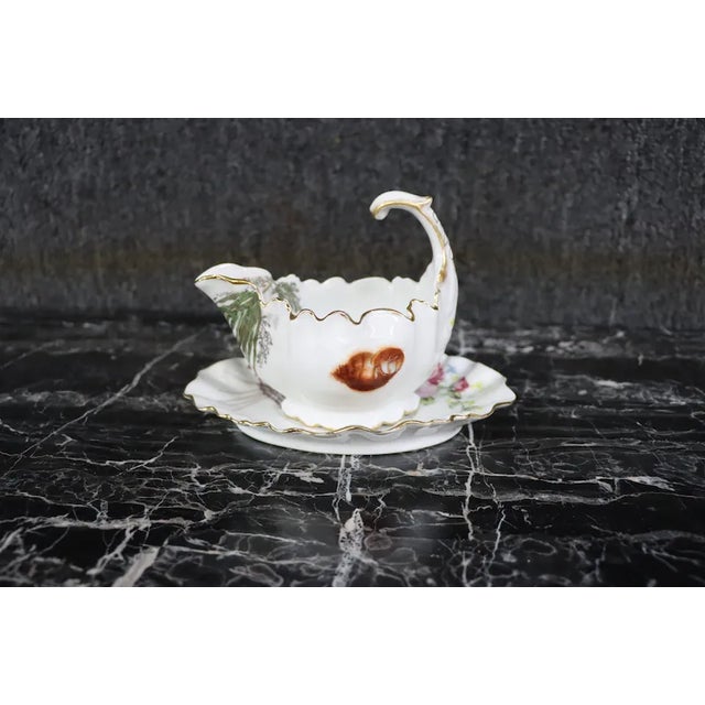 Limoges Floral & Shell Gravy Boat Set For Sale - Image 9 of 9