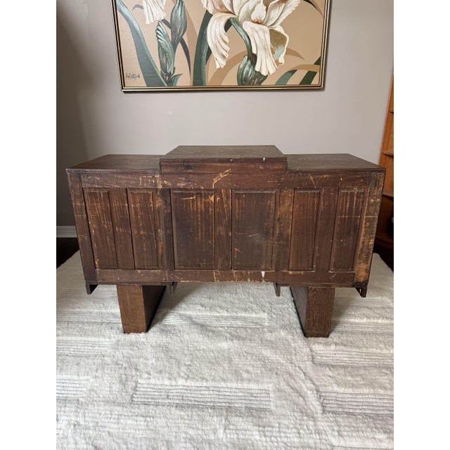 Antique Art Deco Oak Credenza Sideboard / Stepped Buffet Cabinet For Sale - Image 17 of 17