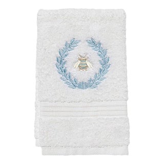 Duck Egg Blue Napoleon Bee Wreath Terry Guest Towel, Embroidered For Sale