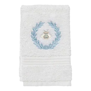 Duck Egg Blue Napoleon Bee Wreath Terry Guest Towel, Embroidered