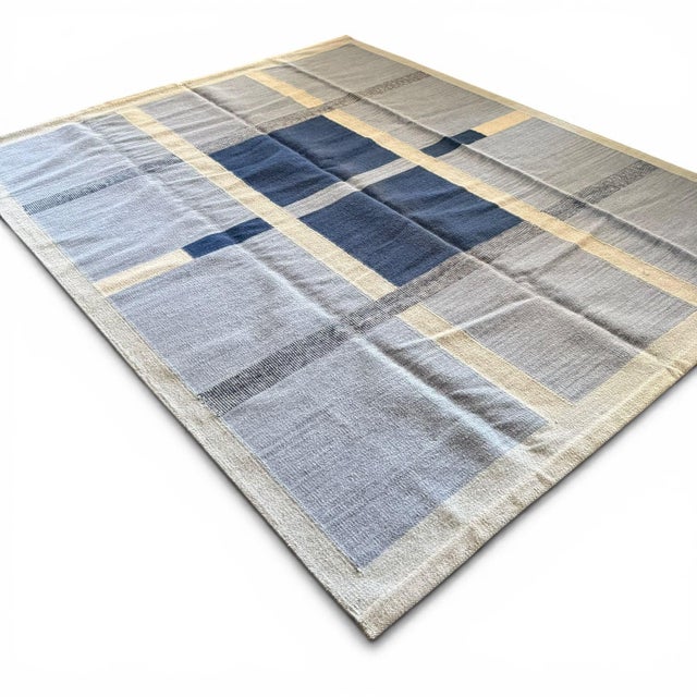 Modern Swedish-Inspired Kilim Rug | 8' X 10' | Flatweave in Blue & Ivory For Sale - Image 4 of 6