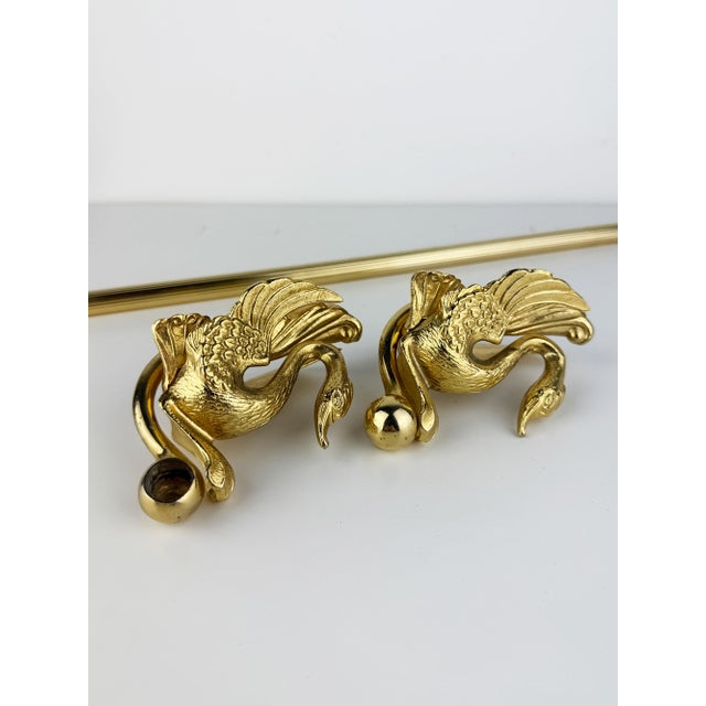 Metal Hollywood Regency French Gold Tone Swan Bathroom Set, Bathroom Towel Ring, Towel Rail, and Wall Hook, 1970s, Set of 3 For Sale - Image 7 of 18