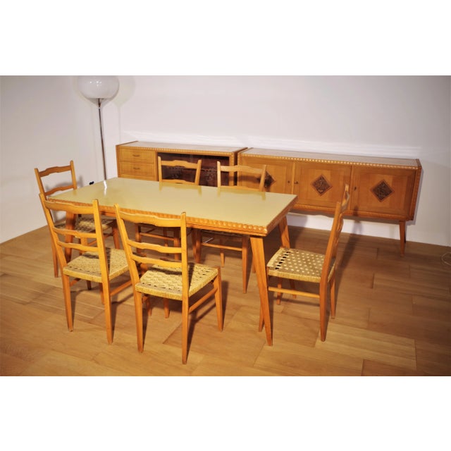Table, Chairs & Sideboard in Wood, 1940s, Set of 9 For Sale - Image 3 of 18