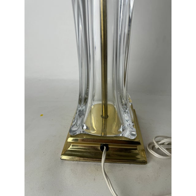 1970's Cofrac Art Verrier Style Leaded Crystal Glass and Brass Table Lamp For Sale In San Francisco - Image 6 of 11