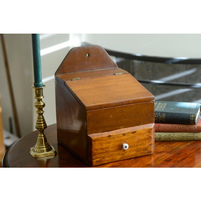 Vintage Primitive Wooden Large Hanging Fireside Candle Box Salt Box For Sale In Washington DC - Image 6 of 15