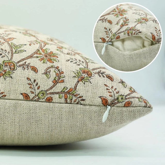 Fabdivine Throw Pillow Cover 14x14 Inch Handmade Thick Linen Cushion With Block Print- Varanshi For Sale - Image 4 of 8