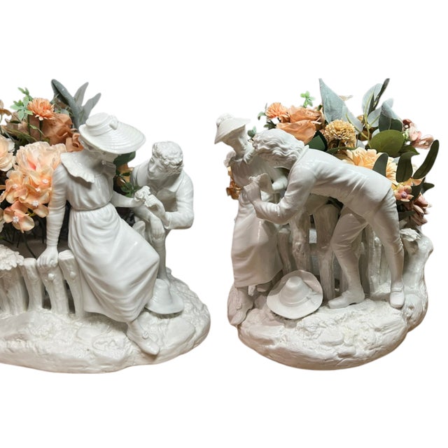 White Antique White Porcelain Picket Fence Centerpiece With Courting Couple and Children Royal Worcester 1890 For Sale - Image 8 of 18