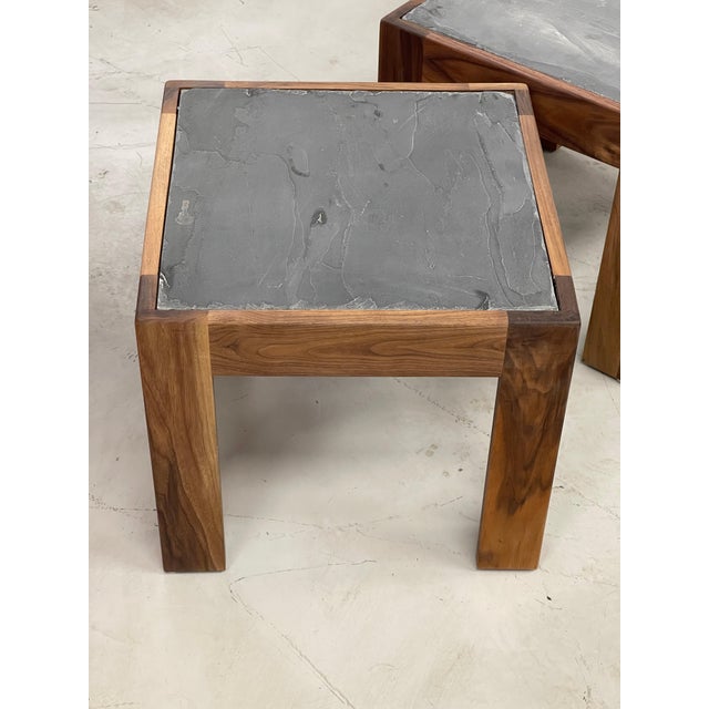 Wood Custom Walnut and Slate Tables For Sale - Image 7 of 12