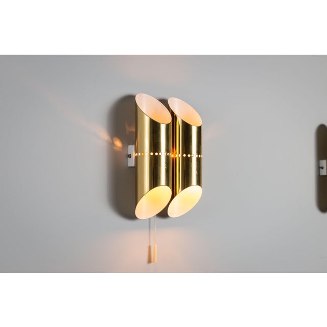 Metal Double Cylindrical Wall Lamps in Brass with Perforated Shades, 1960s, Set of 2 For Sale - Image 7 of 14