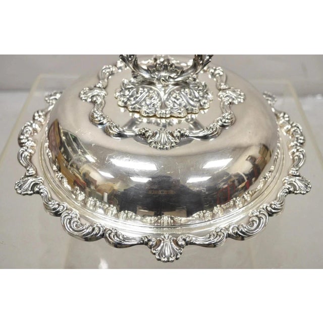 Early 20th Century Vintage English Victorian Ornate Round Silver Plated Covered Serving Dish For Sale - Image 5 of 12