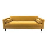Brand New Modern Sofa/ Couch in Honey Yellow Velvet Upholstery Made in Usa Solid Wood Frame For Sale