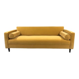 Brand New Modern Sofa/ Couch in Honey Yellow Velvet Upholstery Made in Usa Solid Wood Frame For Sale