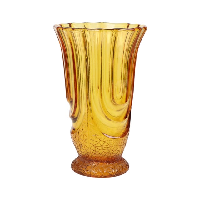 Art Deco Amber-Colored Glass Vase by Henri Heemskerk for Luxor Scailmont, 1930s For Sale - Image 10 of 18