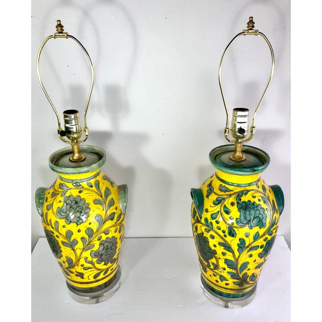 Yellow Italian Glazed Pottery Lamps - a Pair For Sale - Image 8 of 8