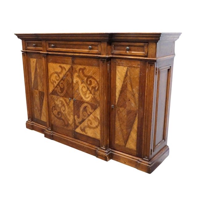 VINTAGE ANTIQUE Mediterranean Tuscan Style Alder Wood 77" Wine Storage Credenza Buffet w. Inlaid Features Includes Wine...