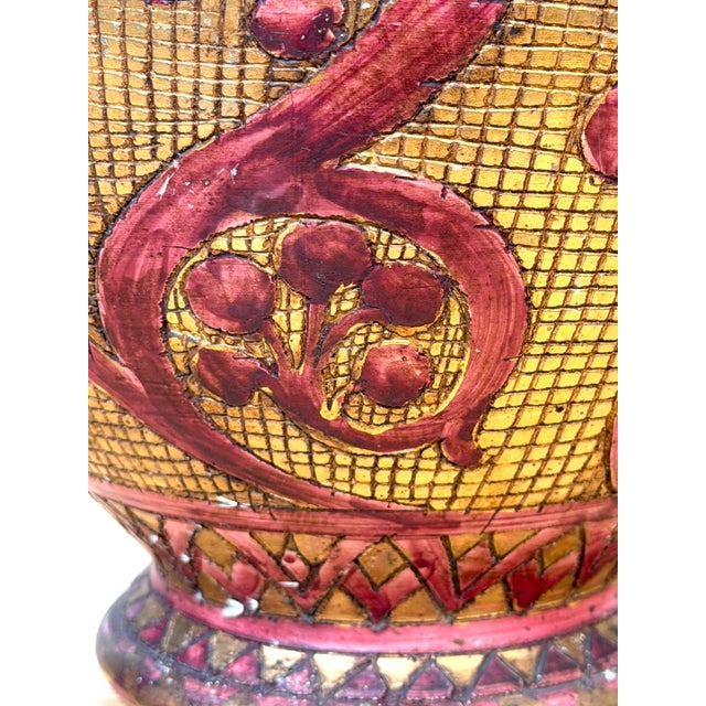Mid 20th Century Large Italian Aretini Pottery Vase, Red & Gold Enamel Relief Decoration, Arezzo For Sale - Image 5 of 18