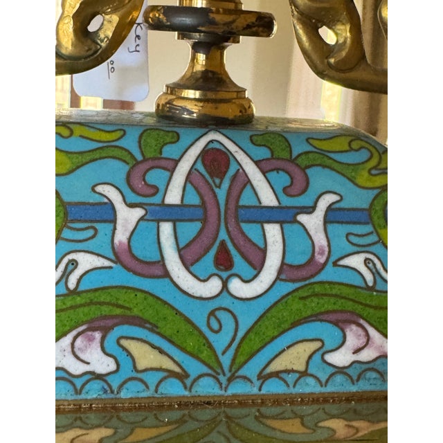 Stunning Vintage Cloisonné Champleve’ Enamel Colonnade Mantel Clock For Sale - Image 10 of 12